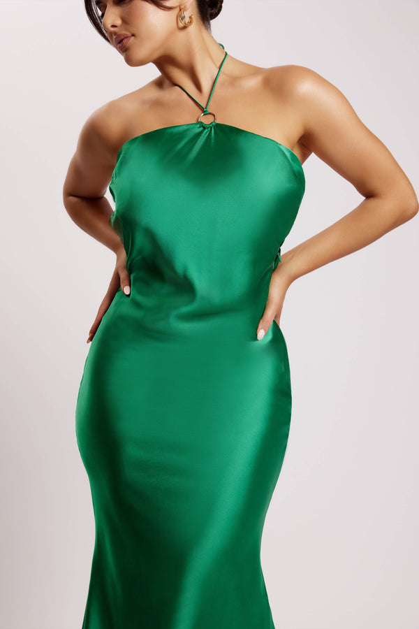 Ivana Satin Halter Midi Dress - Green ...